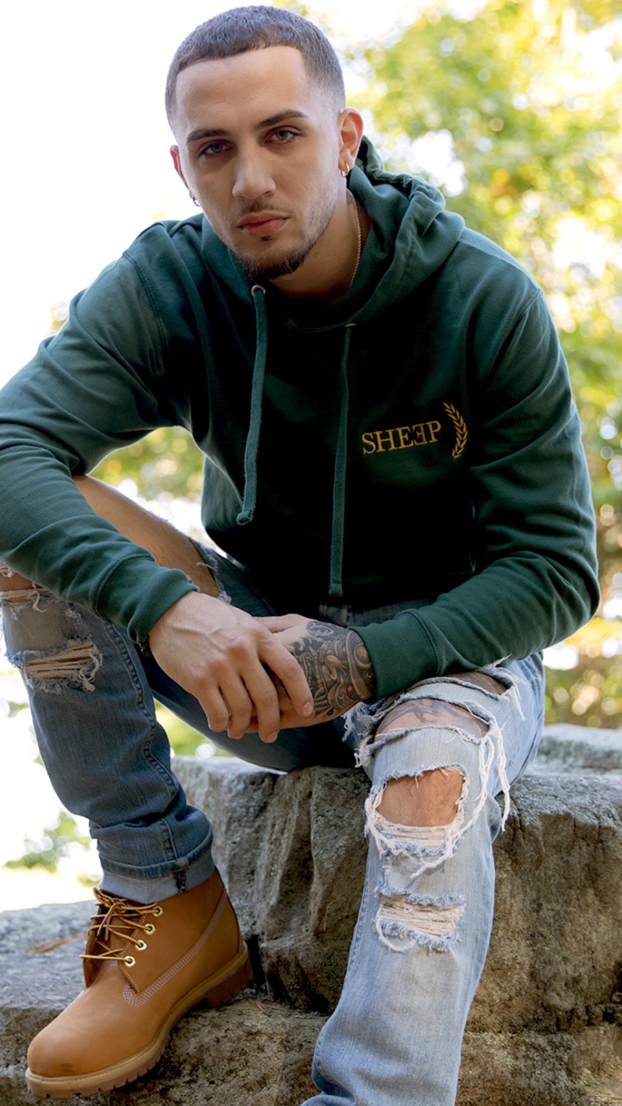 SHEEP Green Hoodie with Gold Embroidery