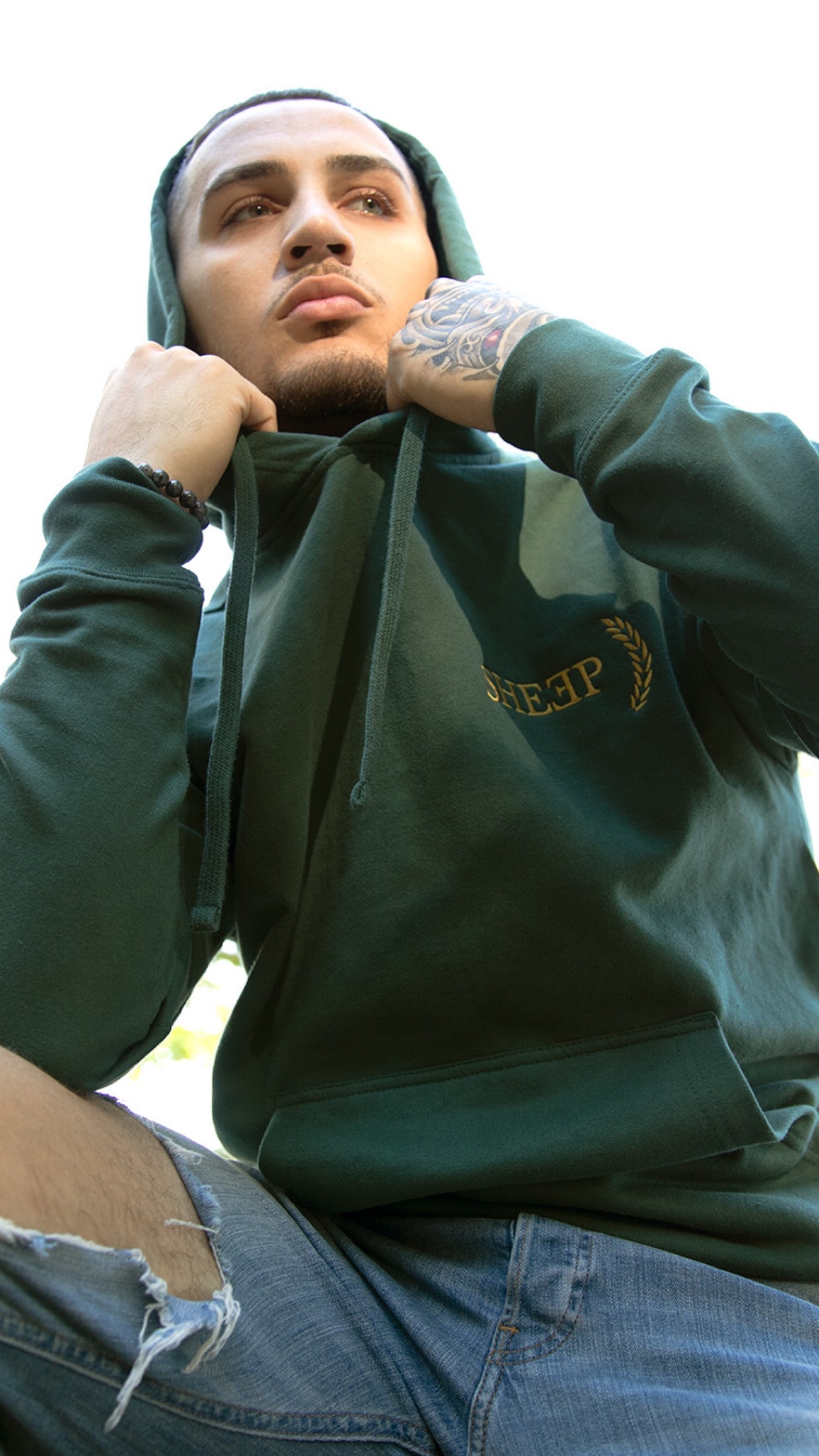 SHEEP Green Hoodie with Gold Embroidery