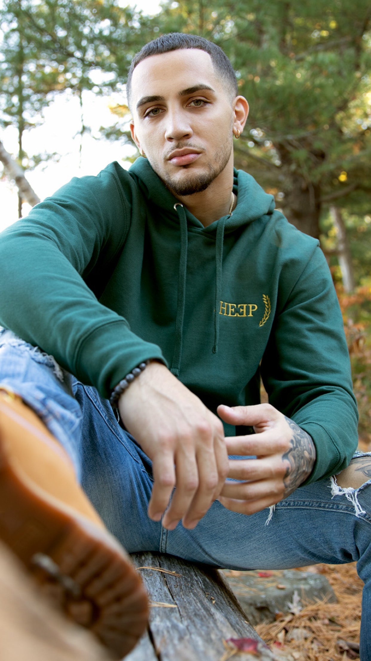 SHEEP Green Hoodie with Gold Embroidery