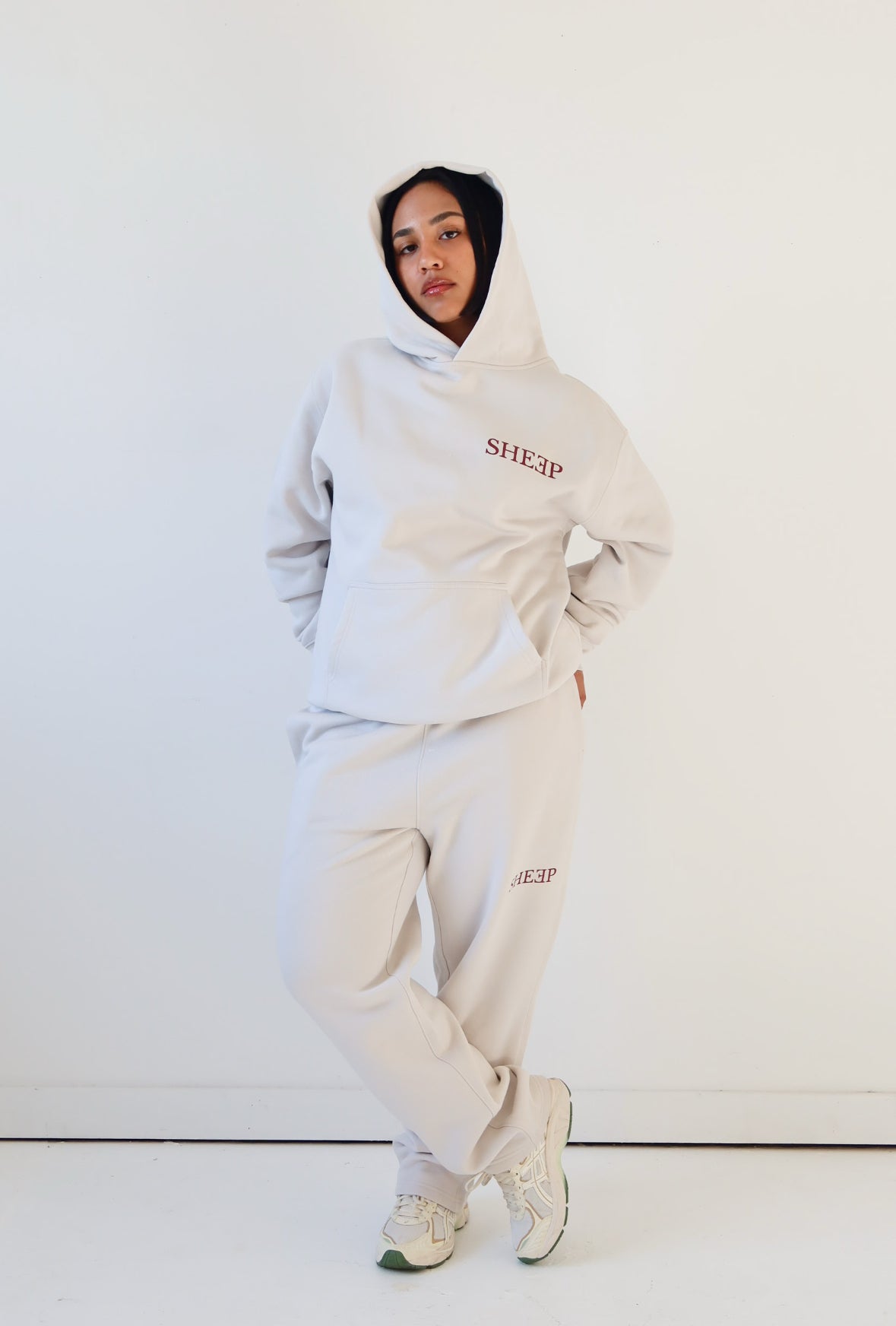 Bone/Burgundy Sheep Set Straight Leg