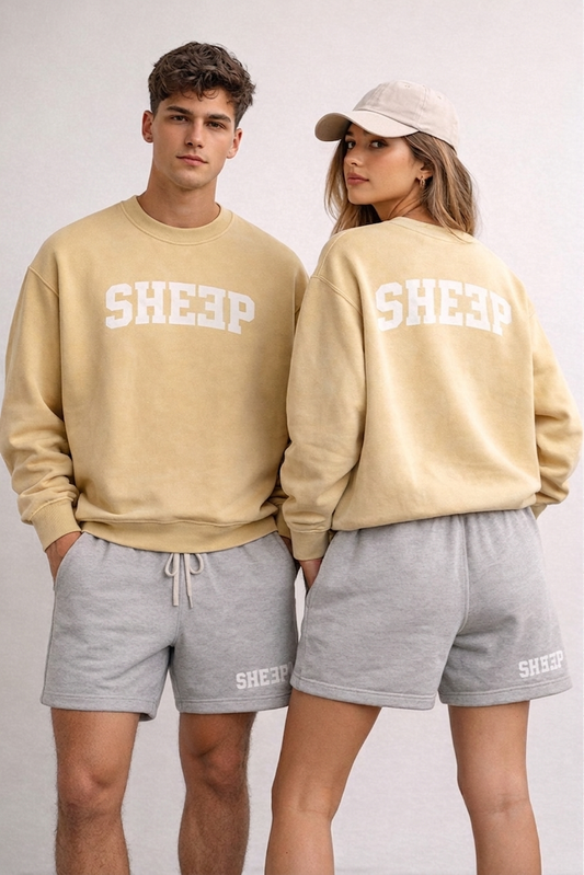 Faded Yellow Crewneck w/Gray Shorts