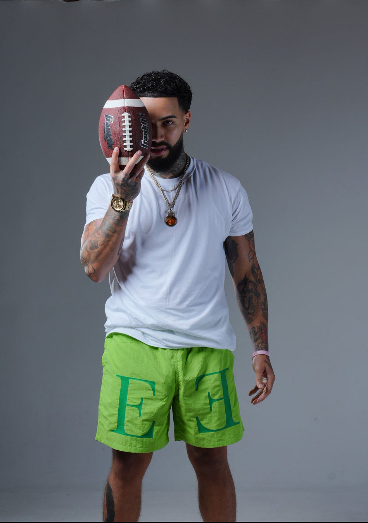 Bright Green SHEEP Shorts with Bold 'E' Print