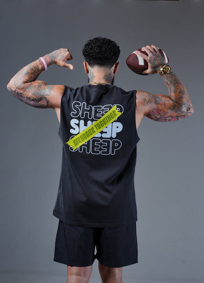 SHEEP Black Graphic Tank Top with Stronger Together Slogan
