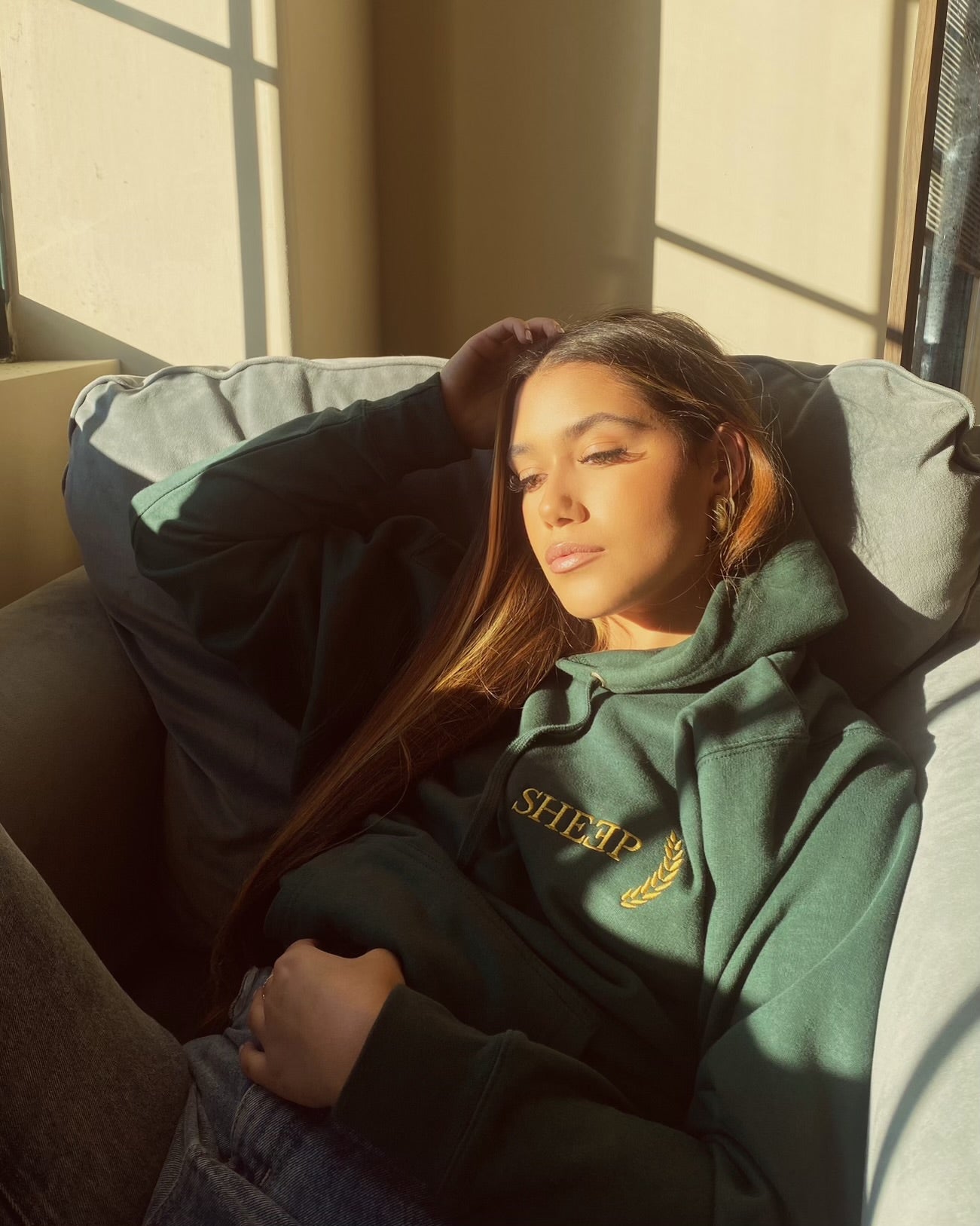 SHEEP Green Hoodie with Gold Embroidery