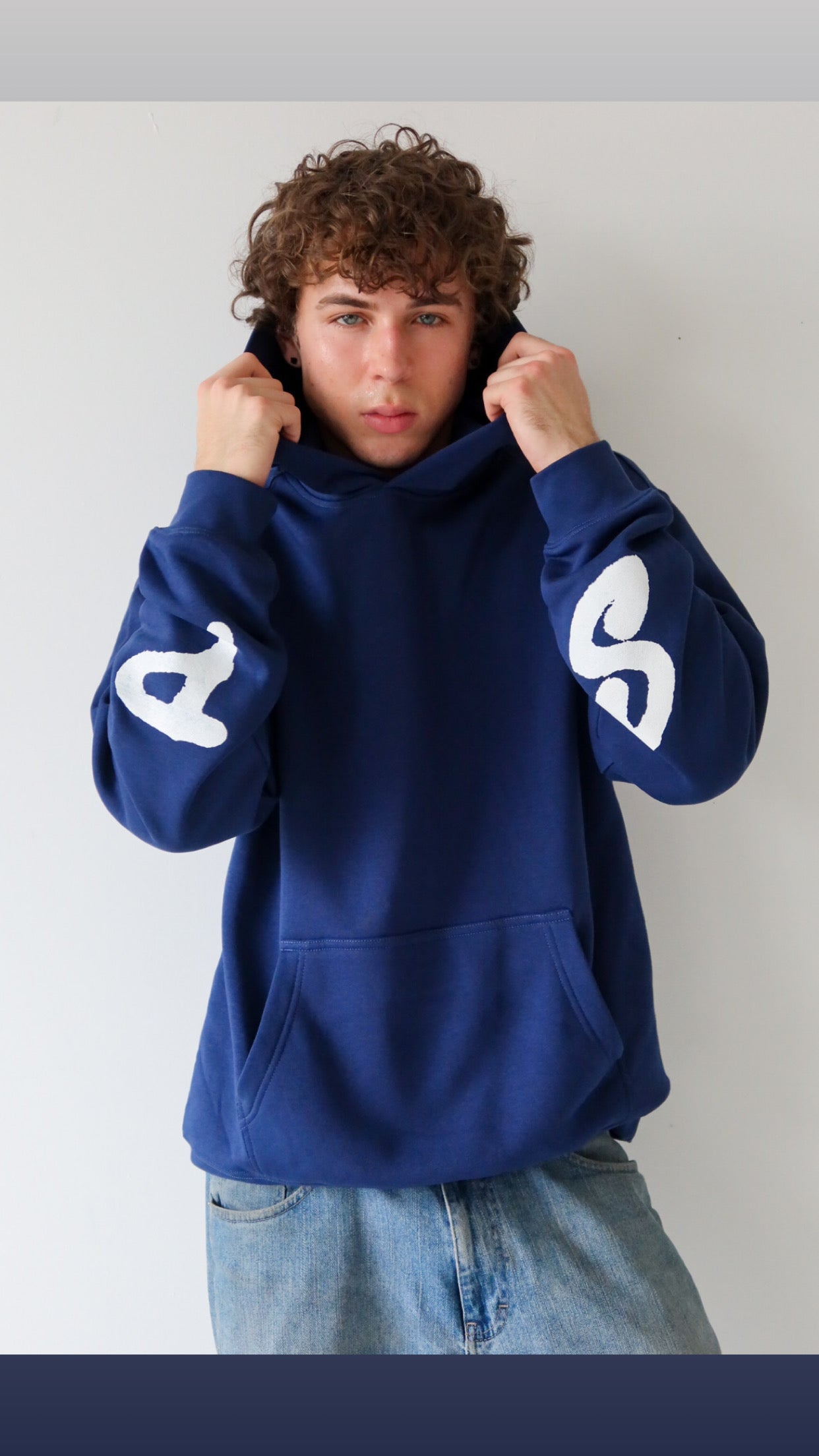 Blue/White Hooded Sweatshirt