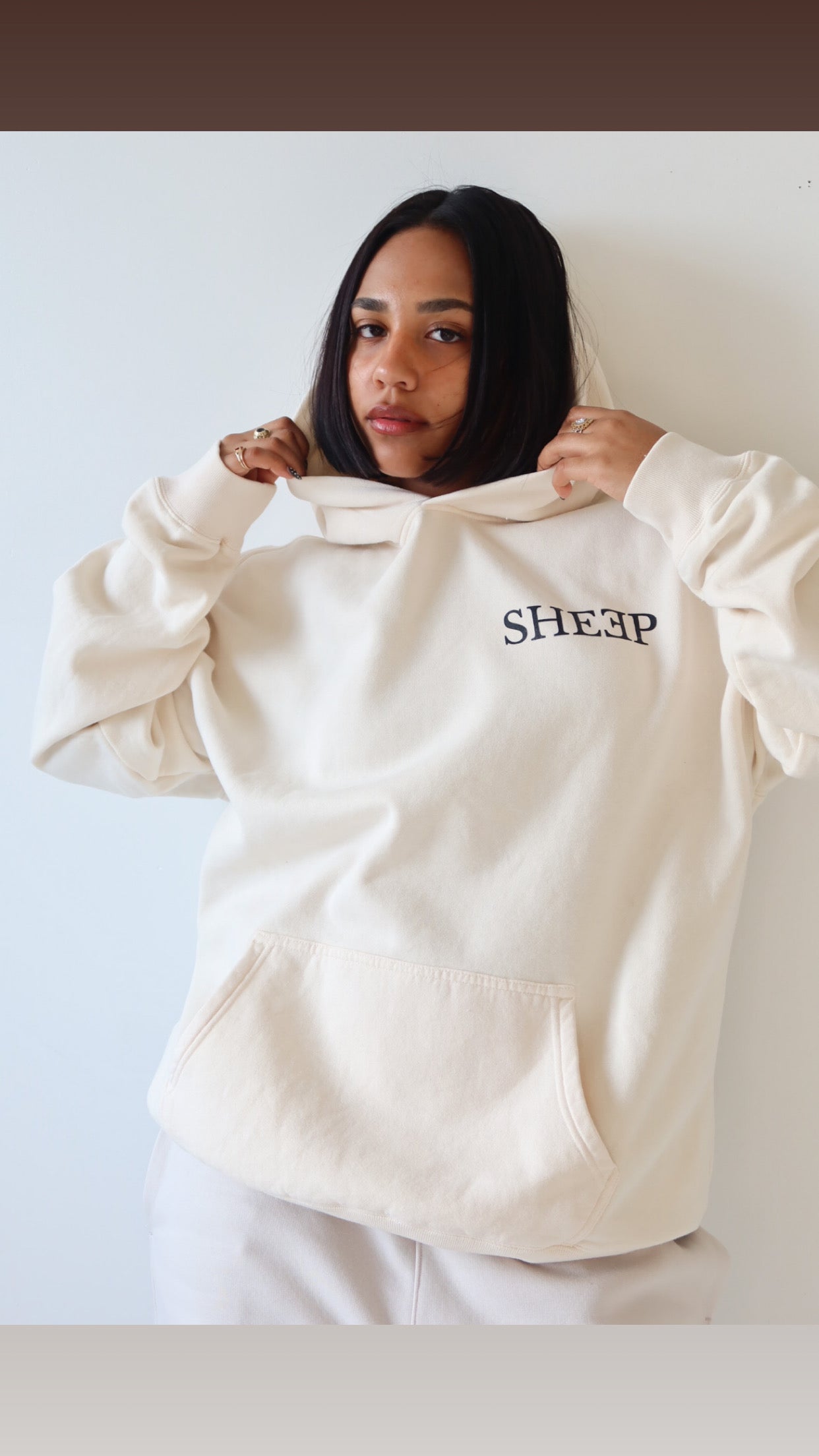 Bone/Black Sheep Hooded Sweatshirt