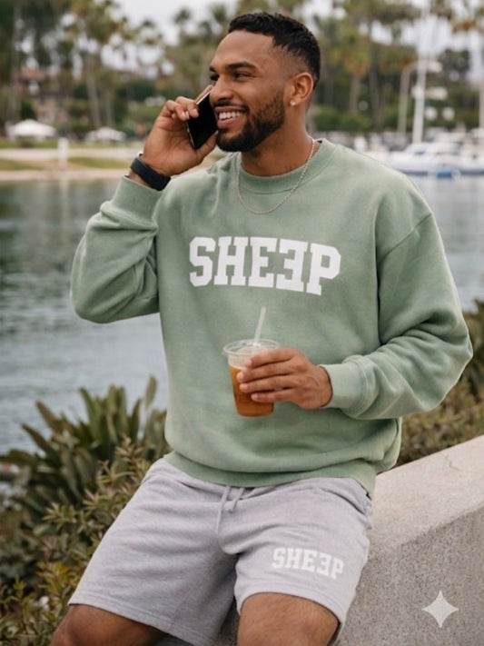 Faded Sage Crewneck w/Gray Shorts