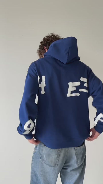 Blue/White Hooded Sweatshirt